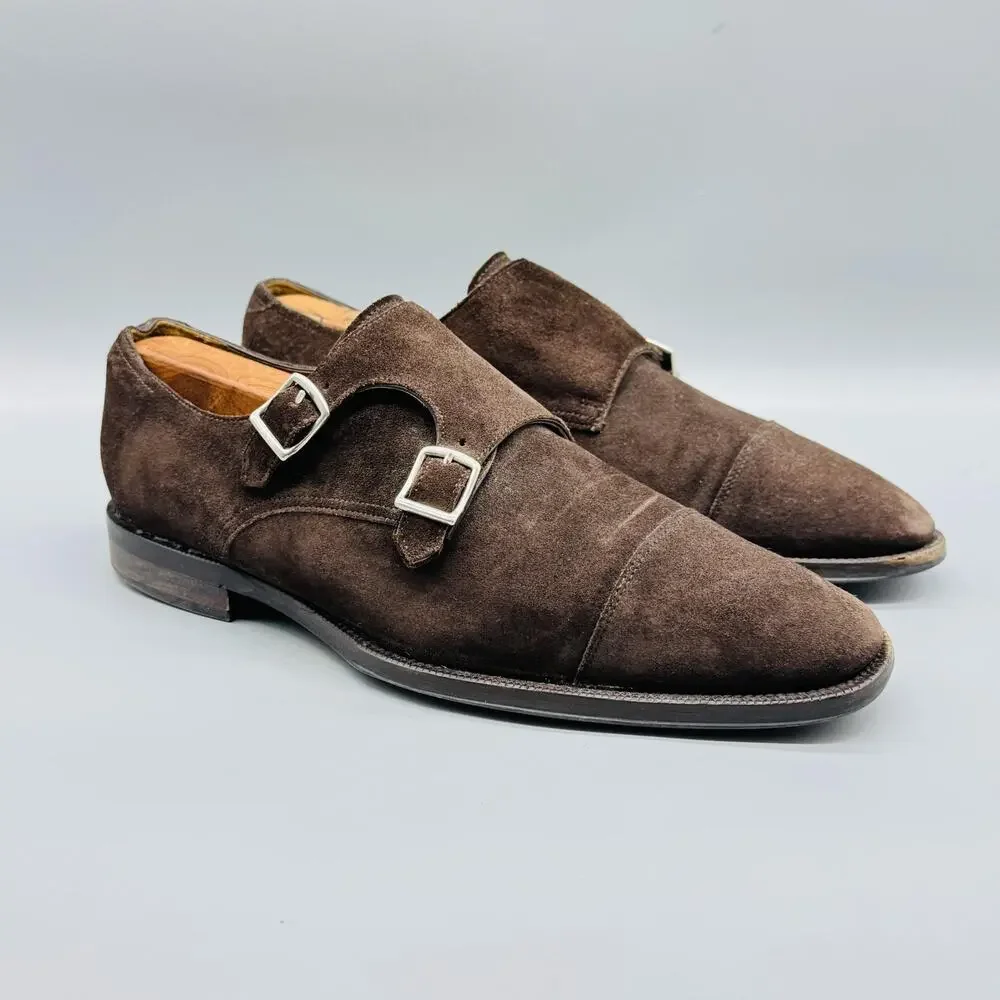 Suitsupply Shoes Mens 7 Brown Suede Double Monk Strap Cap Toe Dress Casual